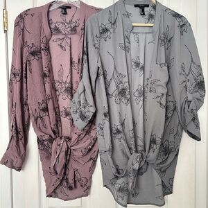 Elegant Floral Blouse - Mauve and Gray